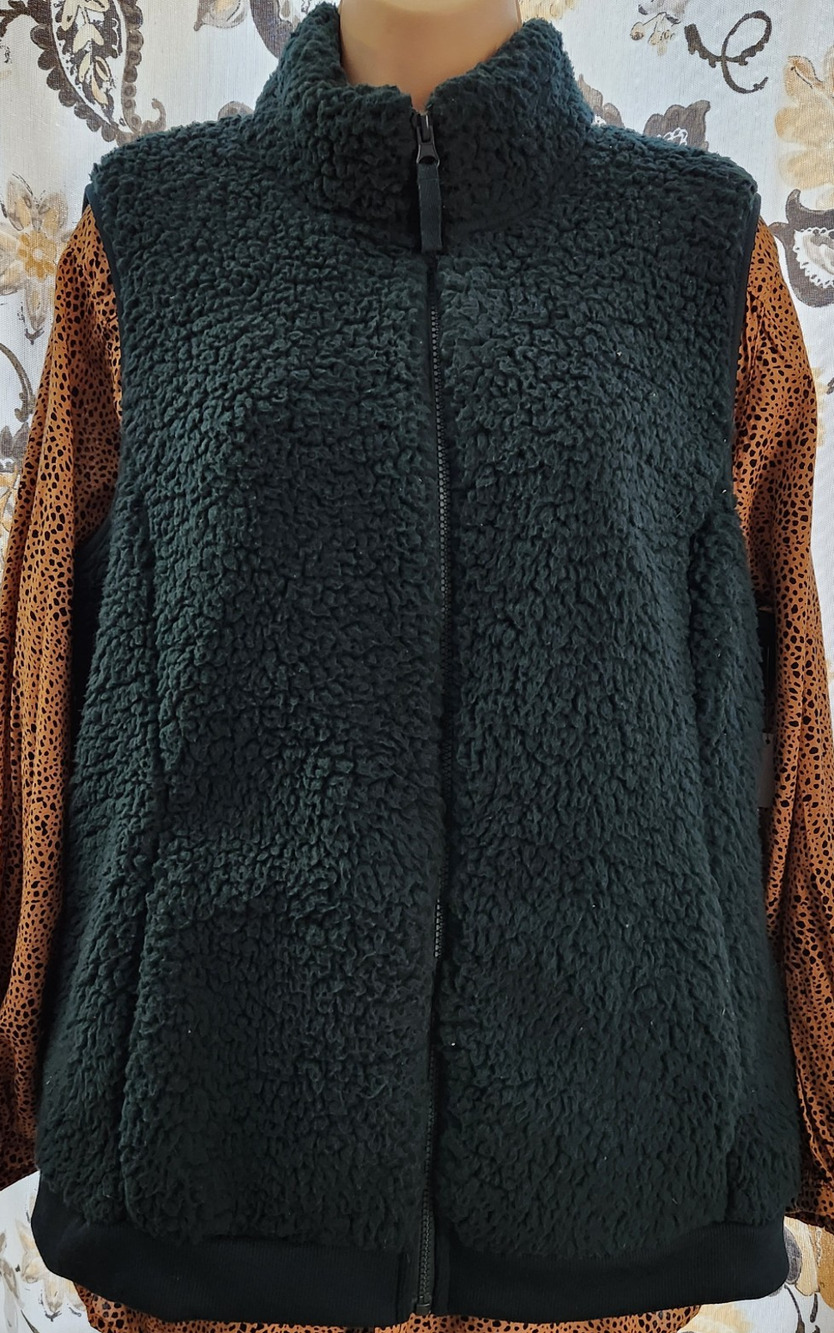 Time & Tru Sweater Vest Zip Front Women's Large Green Pockets
